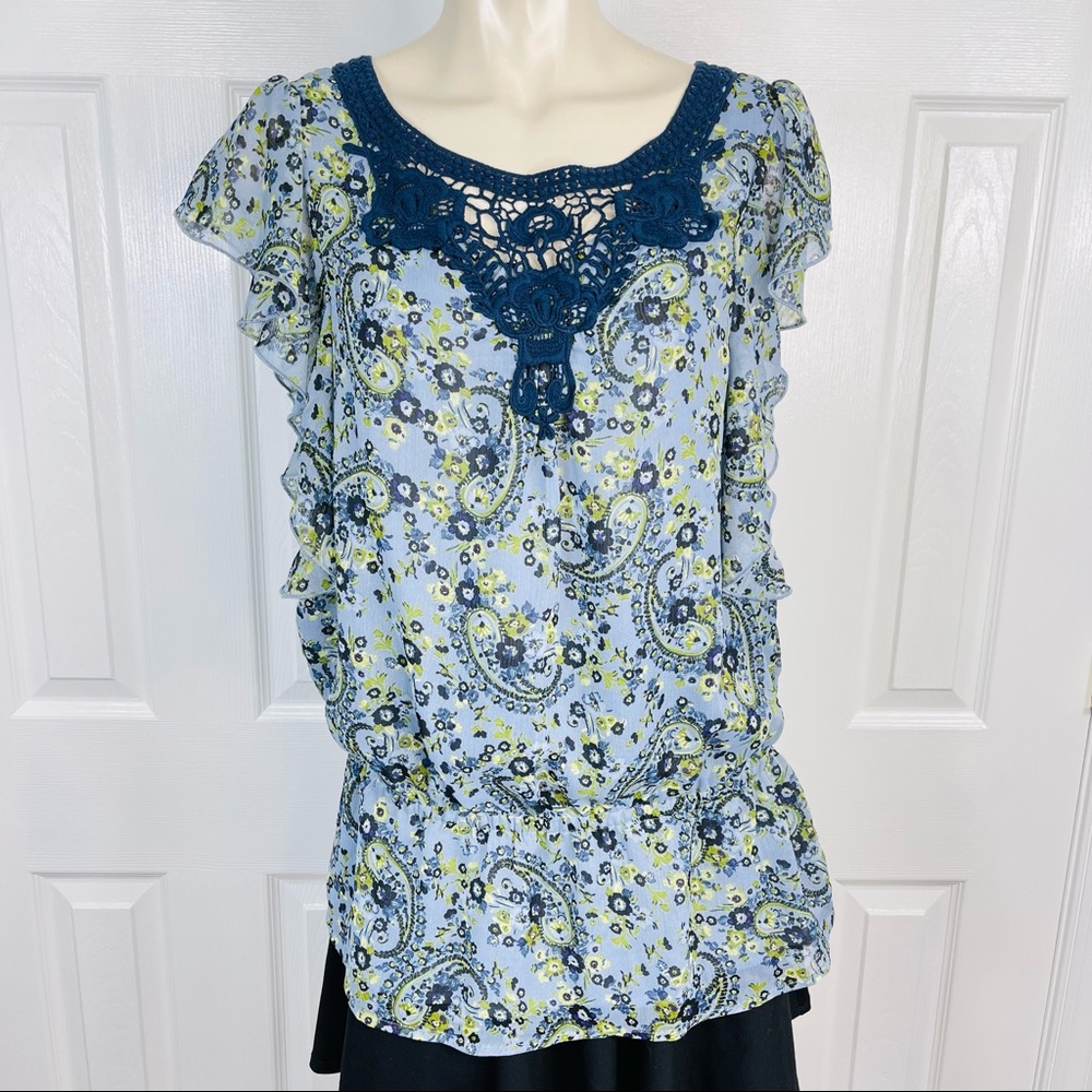 APT 9 top blouse Paisley Flowy artsy Floral boho short sleeveless M